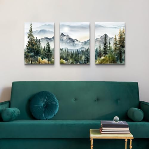 DZRWUBHS Large Wall Art for Living Room Wall Decoration for Bedroom Office Decor Abstract Mountain Forest Landscapes Ink Painting Framed Canvas Art Prints Ready to Hang Pictures Modern Home Decor