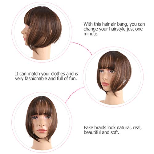 Uonlytech Extensão de clipe de cabelo com franja, cobertura de cabelo humano real com franja frontal