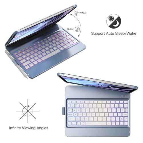 Image of GGH Keyboard Case for iPad Pro 11 Inch & Air 11 inch M4 /M3 /M2, Ocean Blue | 10-Color Backlight Keyboard with Pencil Holder, 360 Rotatable, Compatible with iPad Pro 11 1st-4th Gen & Air11 M2 /M3 /M4