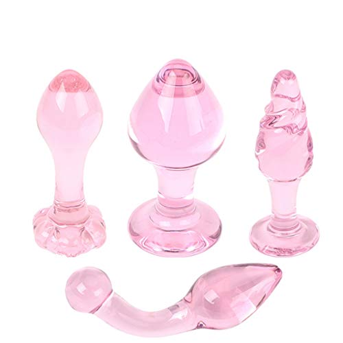 YYBB Pink Glass Anal Plug Backyard Anal Masturbator G-spot Orgasm Female 4 Piece