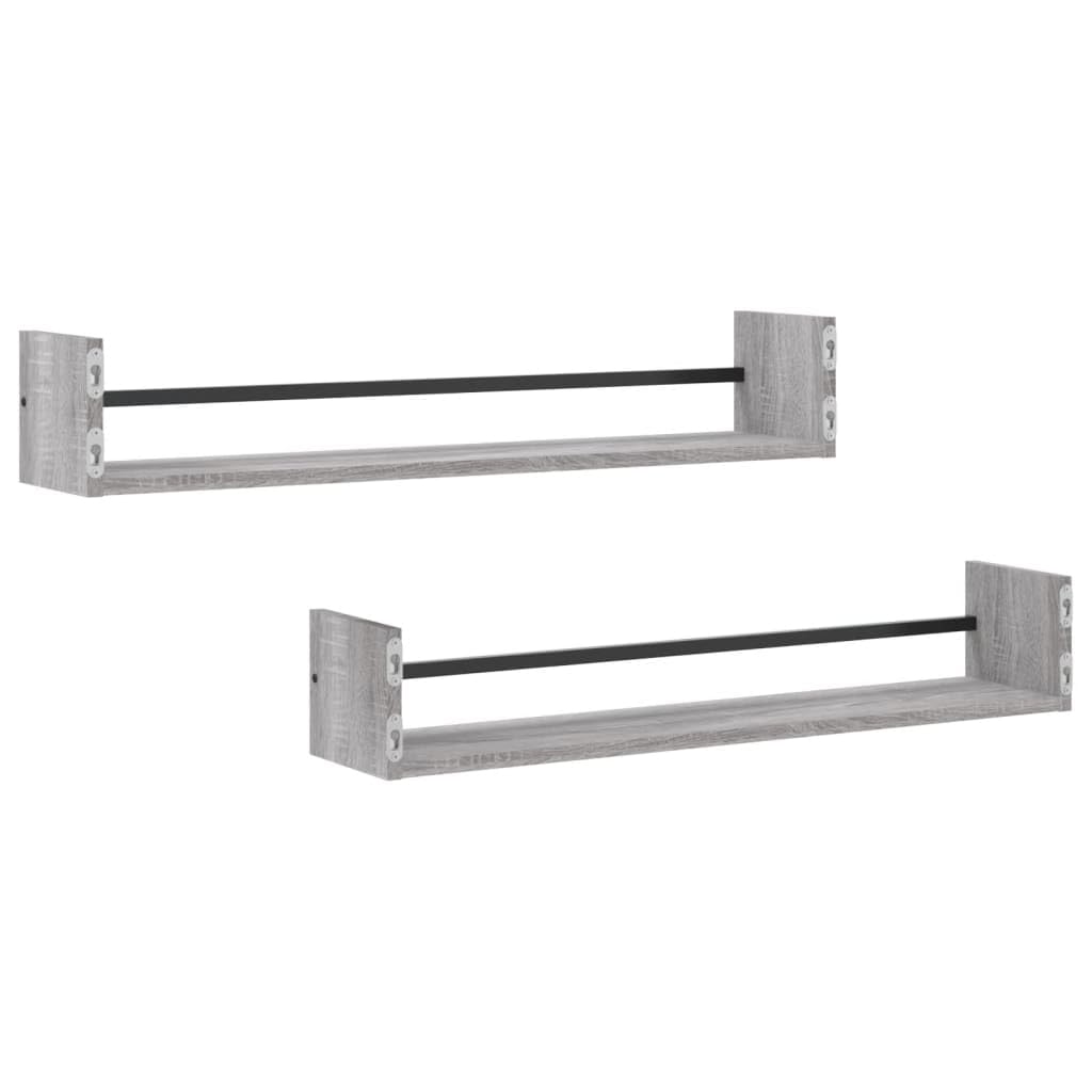Estantería de pared con barras 2 unidades gris Sonoma 80 x 16 x 14 cm, material de madera, estantes flotantes para baño, dormitorio, toallero multifuncional, resistente a la humedad