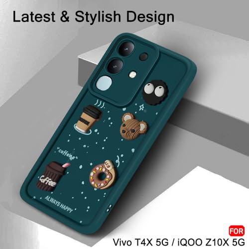 Image of TheGiftKart Back Cover Case for iQOO Z10x 5G / Vivo T4x 5G | Cute Fun Cartoon 3D Bear Coffee Case | Full Camera Protection | ShockProof Back Cover Case for iQOO Z10x 5G / Vivo T4x 5G (Silicone, Green)