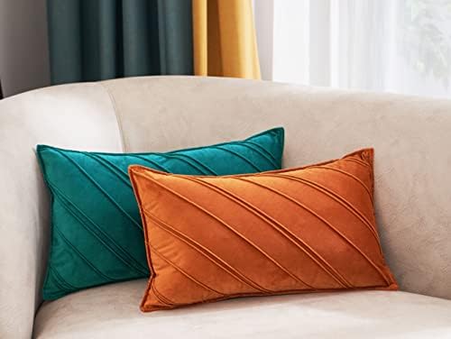 Lutanky Pack of 2 Velvet Cushion Covers Orange Rectangle Throw Pillow Cases Striped Soft Pillowcases for Sofa Bedroom Home Decor Accessories 12x20 Inch 30 x 50 cm