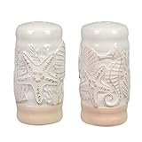 The Bridge Collection Ceramic Coastal Salt and Pepper Shakers - Seashell Beach Themed Salt and Pepper Shakers - Kitchen Tabletop Decor for Coastal, Beach Tropical Home Decor