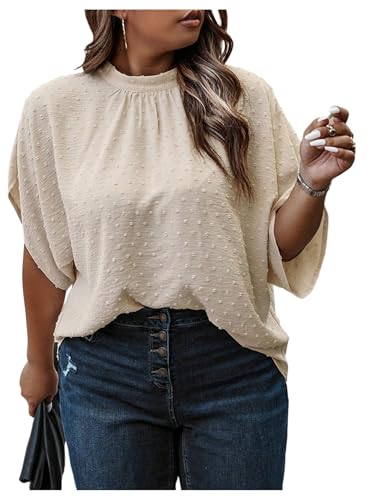 SOLY HUX Women's Plus Size Dressy Casual Shirts Swiss Dots Mock