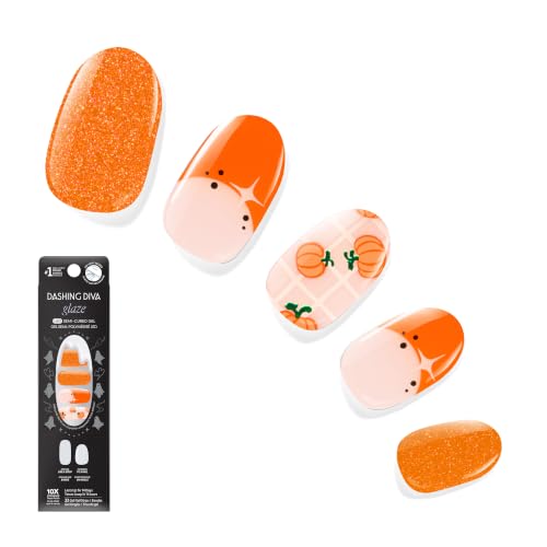 Dashing Diva Glaze Nail Strip Set - Sweet as Candy Corn - Long Lasting, Chip Resistant, Semi-Cured Gel Nail Strips - Halloween Gel Set - 4-Piece Manicure Kit with 32 Strips