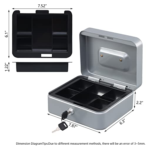 Image of KYODOLED Medium Cash Box with Money Tray,Small Safe Lock Box with Key,Cash Drawer,7.87 inchx 6.30 inchx 3.54 inch Lightgrey Medium