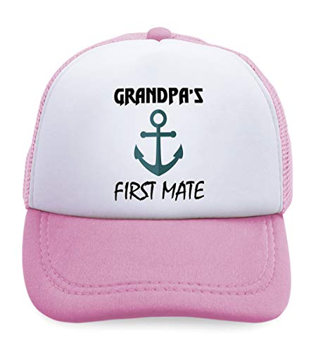 [Moniall] Summer Kids Trucker Hat Grandpa's First Mate Grandpa Grandfather Polyester Boys Girls Sun Toddler Caps Soft Pink Desig