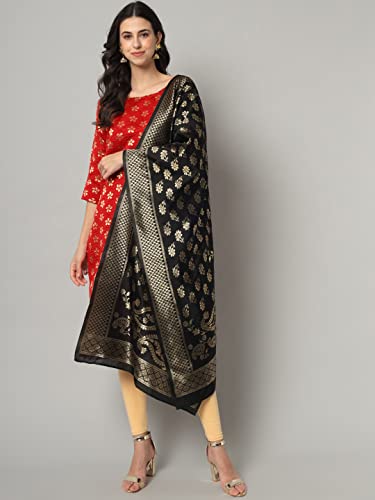 Image of VredeVogel Women's Cotton Silk Blend Straight Kurta With Dupatta with Banarasi Silk Dupatta