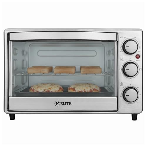 Image of Kitchen Elite 6-Slice Toaster Oven, Compact Countertop Appliance with Bake Tray, Wire Rack, Adjustable Timer, and Temperature Control, Stainless Steel