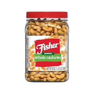 Fisher Snack Premium Whole Cashews, 24 Ounces, Roasted with Sea Salt, No Artificial Colors or Flavors, 100% Recyclable