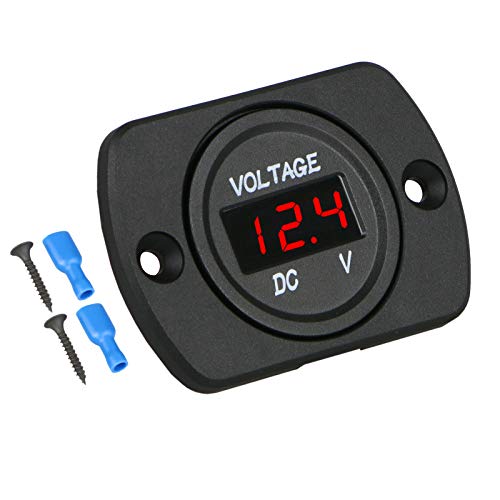 Linkstyle DC 12V 24V Car Voltmeter with LED Digital Display Panel, Waterproof Voltage Gauge Meter with Terminals for Boat Marine Vehicle Motorcycle Truck ATV UTV Car with Red Light