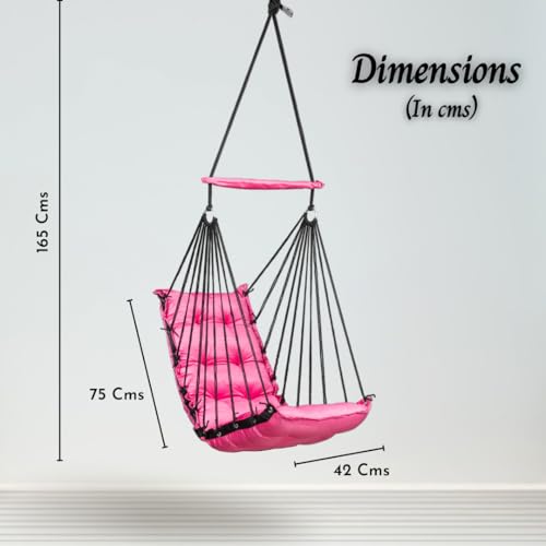 Image of Swingzy Premium Hanging Swing Chair for Kids & Adults | Portable Hammock Chair with Padded Cushion for Outdoor & Indoor| Cozy Single Seater Jhula for Home | Weight Capacity Upto 200Kgs (Pink)