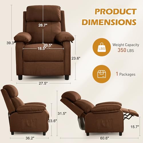 Image of Korser Recliner Chair, Living Room Chairs for Adults, Padded Deep Seat Reading Chair with Side Pockets, Small Recliners for Small Spaces, Lounge Chair for Living Room, Bedroom, and RV (Linen)