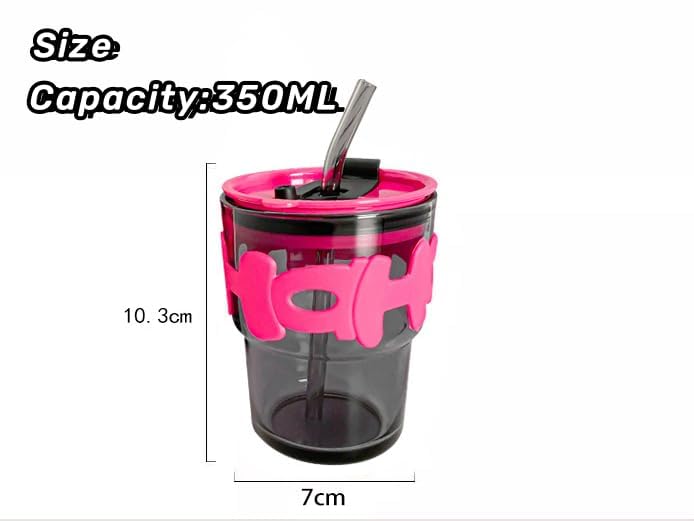 Image of Glass Sipper Tumbler with Straw (Set of 2) | 350ml Stylish Cup for Cold & Hot Drinks | Reusable Travel Mug for Office, Gym, Home