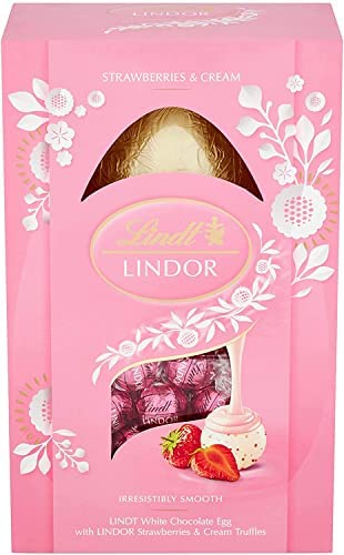 Lindt LINDOR Strawberries & Cream Easter Egg Gift, containing a Lindt White chocolate egg and LINDOR Strawberries & Cream truffles with a smooth melting filling -260g - Image 3