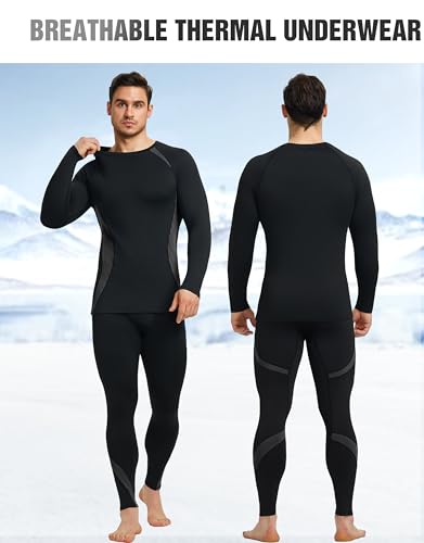 YESWEL Thermounterwäsche Herren M, Winter Skiunterwäsche mit Innenfleece, Funktionsunterwäsche mit Eingriff, Atmungsaktiv Thermo Unterwäsche