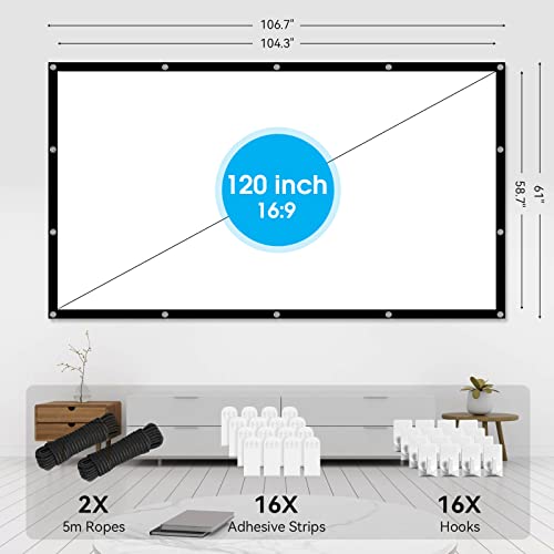 Frocopo 120 Inch Projector Screen, 16:9 Foldable Anti-Crease Portable Projection Movies Screens, Double Sided Washable Outdoor Projector Screen For Home Theater, Camping Party, Office #TOP6