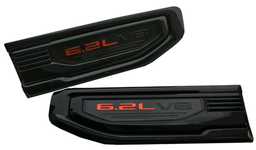Image of Pair New 6.2L V8 Driver Side Vent Right Left 3D Badge Emblems Replacement for 19-24 GMC Sierra 1500 GM (Black Red)
