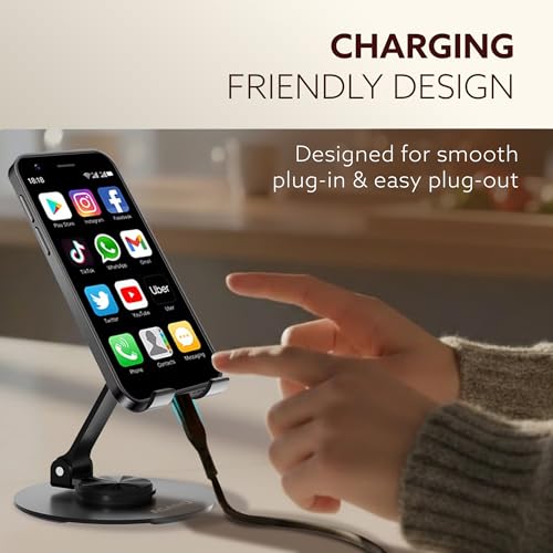 Image of AGARO Revolving Mobile Stand - 360 Rotating & Adjustable Phone Holder with Adjustable Height & Angle, Foldable, Sturdy Metal Body, Anti-Slip Base, Universal Stand for Smartphones & Tablets