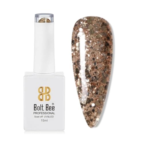 Image of Bolt Bee Gold Glitter Color Gel Nail Polish Soak Off UV Gel DIY at Home Manicure Salon Nail Art (101, 15ml)