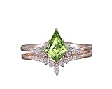 Generic Kite Cut Peridot and Moissanite Engagement Ring Set, Unique Marquise Cut Diamond Promise Wedding Ring Set Bridal Set (White Gold Plated Silver, 5), GREEN