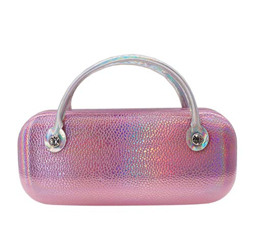 Women Kids Girls Boys Hologram Eyeglass Case Glasses Pouch Hologram Dazzling Sparkle Glitter Hard Shell With Handle, Pink Butterfly, One Size #TOP3