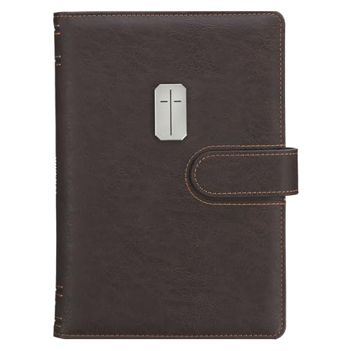Image of Christian Art Gifts Inspirational Magnetic Closure Journal w /Pen Holder, Man of God - 1 Tim. 6:11 Bible Verse, Dark Brown w /Cross Applique, Wide Ruled Notebook, 336 Lined Pages w /Scripture