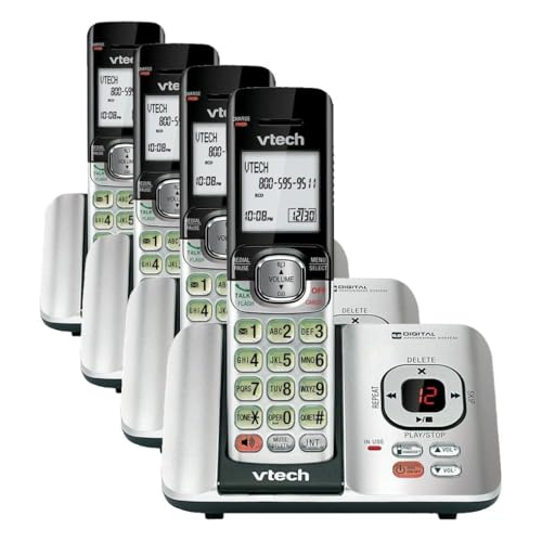 Image of VTech CS6529-3 3-Handset Cordless Phone with Answering Machine, Caller ID /Call Waiting, DECT 6.0, Handset Speakerphone, Wall Mountable (Silver /Black) (Pack of 4)