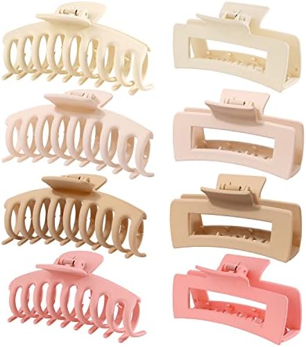 Large Hair Clips,Claw Clips, 8 Pack 4.3" Hair Clips for Women & Girls,2 Styles 4 Colors Strong Hold Matte Claw Hair Clips for Women Thick Hair & Thin Hair, 90's Vintage Claw Clips FDBJulyy