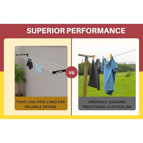 Image of JIALTO Wall-Mounted Foldable Clothes Drying Rack- Heavy Duty Space Saving Laundry Drying Stand for Balcony, Indoor & Outdoor Utility Room- Black Wall Dryer for Clothes & Towels