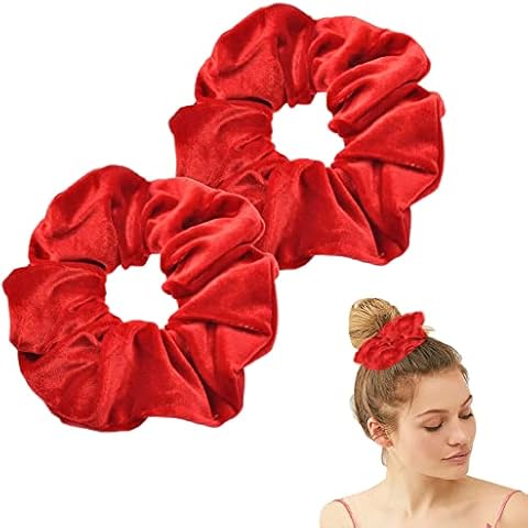 2PCS Hair Scrunchies, Large Velvet Scrunchies,Stretchy Hair Ties Soft Hair Bands Ponytail Holder Sleeping Traceless Frizz Prevention Hair Accessories for Women Girls Lady Children (Red) Cover