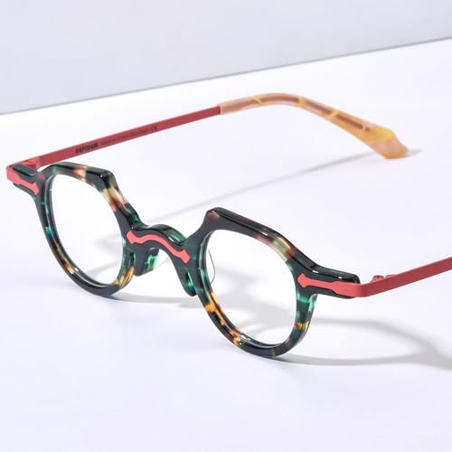 Image of HEPIDEM Acetate Glasses Frame Alloy Temple Men Small Retro Round Eyeglasses Women Optical Spectacles