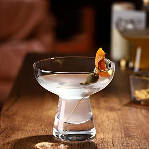 Urmagic 2 Pcs Margarita Glasses,6 Oz Stemless Cocktail Glasses Set,Clear Martini Party Glasses With Thicked Base,Wide Mouth Drinking Glasses For Margarita,Whiskey,Wine,Desserts Glasses #TOP4