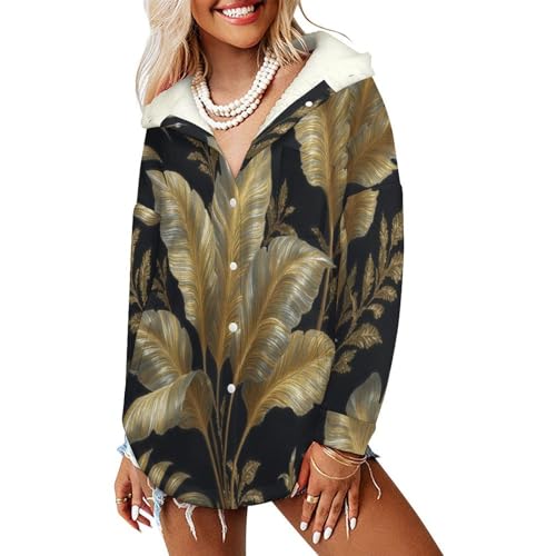 Veste polaire boutons femme noire et or avec doublure peluche sherpa