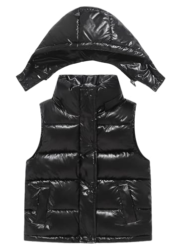 Kids Boys Girls Puffer Vests Sleeveless Detachable Hooded Winter Waistcoat Soft Warm Zipper Jackets 3-14 Years