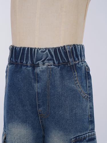 YiZYiF Girls' Jeans Vintage Denim Bottoms 4-14 Years Casual Wide Leg Baggy Pants Elastic Waist Streetwear4