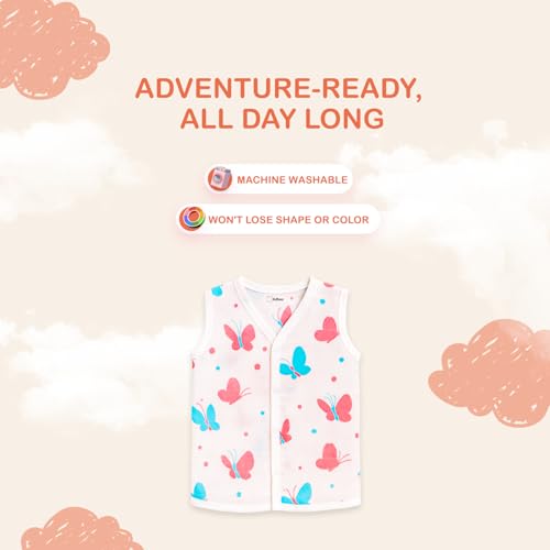 Image of Kidbea Newborn Baby Jhabla Muslin Cotton Clothes for Boys & Girls | Soft Breathable, Cute Printed Sleeveless Baby Wear with Button Closure