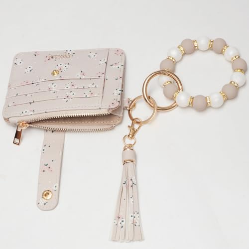 Image of COOLANS Silicone Bracelet Wristlet Wallet Credit Card Holder RFID ID Window Key Ring Tassel Slim Wallet Women Keychain Purse