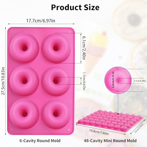 4 Silicone Donut Molds, Doughnut Baking Pan, 6-Cavity Round Mold and 48-Cavity Mini Muffin Tray Silicone, Nonstick Food Grade Mold Suitable for Chocolate, Confectionery, Ice, Cakes, Biscuits - Image 3