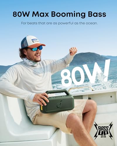 Image of Soundcore Boom 2 Outdoor Speaker, 80W, Subwoofer, BassUp 2.0, 24H Playtime, IPX7 Waterproof, Floatable, RGB Lights, USB-C, Custom EQ, Bluetooth 5.3, Portable for Outdoors, Camping, Beach (Renewed)
