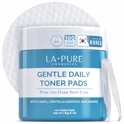 LA PURE Korean Toner Pads for Face - Alcohol-Free Exfoliating Pads with Witch Hazel, Centella Asiatica & Niacinamide to Exfoliate, Hydrate, Refine Pores & Improve Look of Dark Spots, 100 Ct