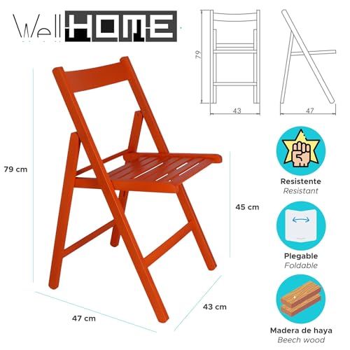 WELL HOME MOBILIARIO & DECORACIÓN - 4 krzesła BAS z drewna bukowego, czerwone wykończenie