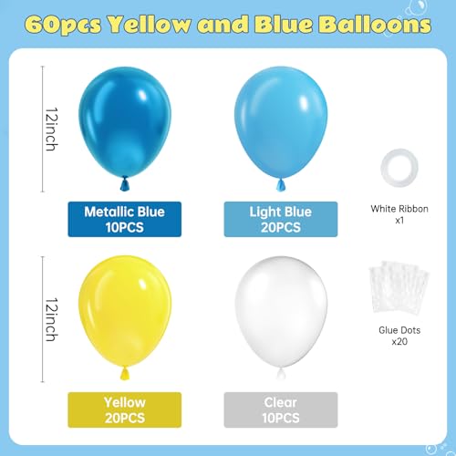Image of 61pcs Blue and Yellow Balloons, 12 Inch Clear Yellow Blue Balloons for Cartoon Theme Baby Shower Engagement Wedding Birthday Party Decorations