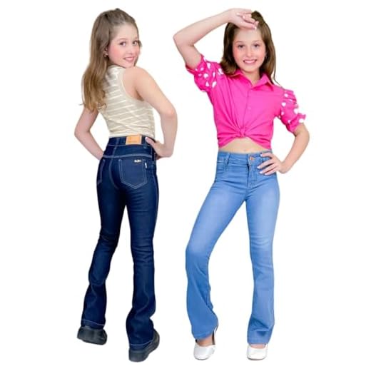 Kit 2 calças flare jeans feminina infantil juvenil para meninas (BR, Alfa, Único, 12, JEANS CLARO E MEDIO)