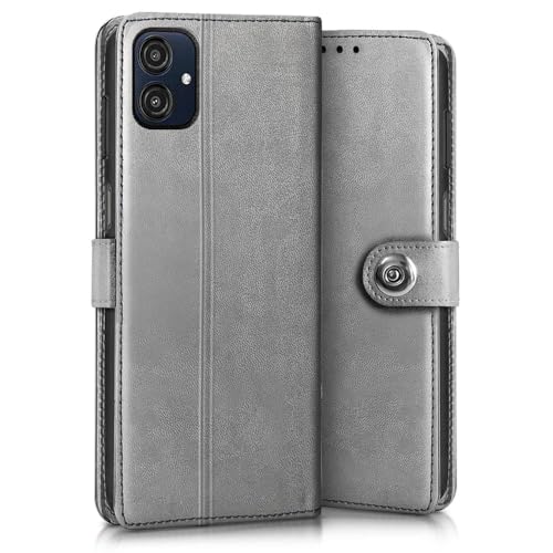 Image of WOW IMAGINE Shock Proof Flip Cover Back Case for Samsung Galaxy M04 | F04 | A04e (Magnetic Button Flip Case | Wallet Pockets & Stand | Leather Finish | Stone Grey)