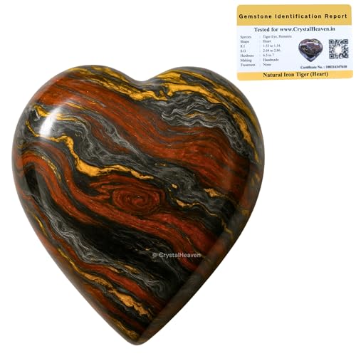 Image of Crystal Heaven Iron Tiger Eye Crystal Heart Palm Pebbles Stones For Anxiety Stress Relief Massage - Aaa Grade Original Healing Gemstone Agate Heart Palm Stone For Yoga Meditation Spiritual