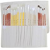 Daveliou Paint Brushes - 24 Brush Set - FREE Holder - 4 Hair 5 Head Shapes - Oil Acrylic Watercolor