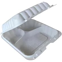 Woodpecker Plastic Food Containers white, To Go Box, 3 Compartments, 75 Pack, 8x8x3, Heavy Duty, Microwave and Refridgerator Safe, Anti-slip, Thick and Durable, for To Go and Restaurants, PP883