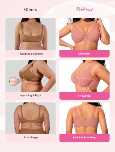 Image of ProKloud Minimizer Bras for Women Full Coverage Supportive Push Up Bra | High Support Bras for Large Breast Women, No Foam Unpadded Lightweight Unlined Lace Bras for Everyday Wear